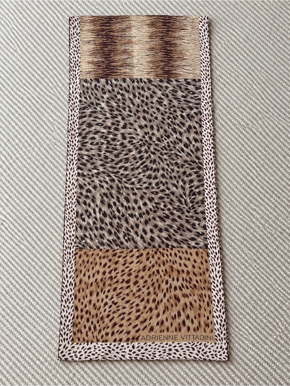 100% silk Adrienne Vittadini Multi-Brown Animal Print scarf
